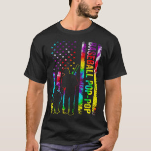 Mens Baseball Pop Pop American Flag Tie dye T-Shirt