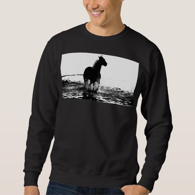 Mens Basic Black Sweatshirt Running Horse Template (Front)