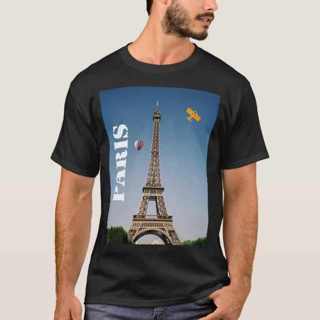 Men's Basic Dark T-Shirt Paris France Eiffel Tower (Front)