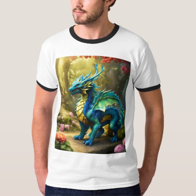 Mens Basic Ringer T-Shirt Whimsical Dragon T-Shirt (Front)