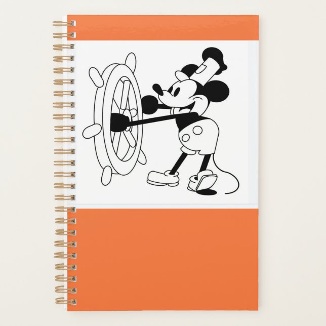 Men's Basic T-Shirt orange with Steamboat Willie  Planner (Front)