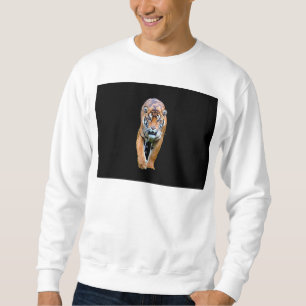 Men's Basic White Sweatshirt Walking Tiger Trendy