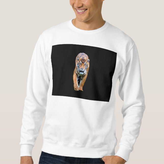 Men's Basic White Sweatshirt Walking Tiger Trendy (Front)