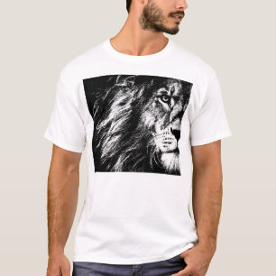 Men's Basic White T-Shirt Modern Elegant Lion Face
