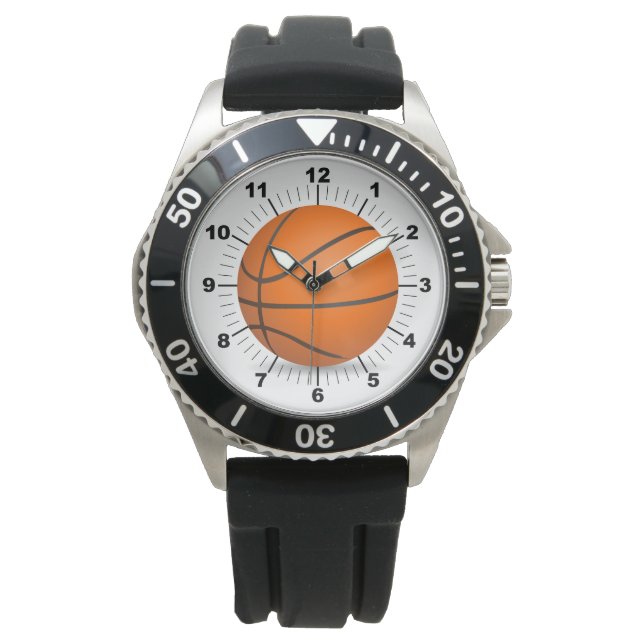 Men's Basketball Steel Black Rubber Strap Watch  (Front)