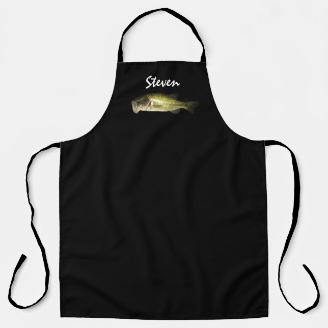 Mens Bass Fish Black Green Personalised Bbq Apron (Front)