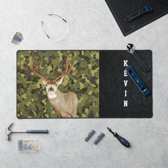 Men's Bass Fishing Name Rustic Sports Hobby Camo Desk Mat (Workstation)