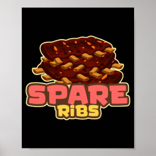 Mens bbq spare ribs barbecue grill smoker meat poster
