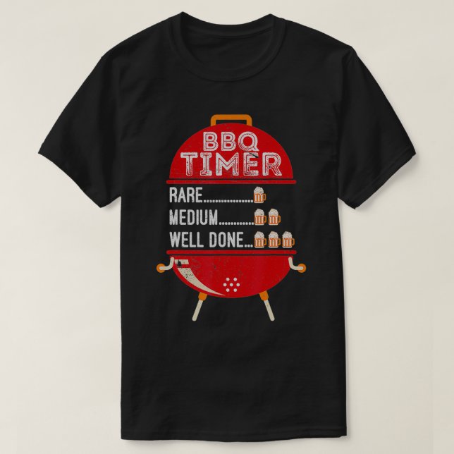 Mens BBQ Timer Rare Medium Well Done BBQ Lover Ste T-Shirt (Design Front)