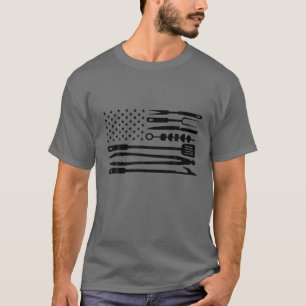 Mens BBQ Tools Grill American Flag Patriotic Chef T-Shirt