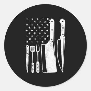 Mens bbq usa flag patriotic fourth of july master classic round sticker