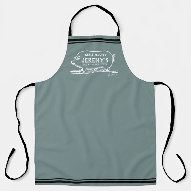 Mens BBQ Vintage Pig Personalised Grilling Apron (Front)