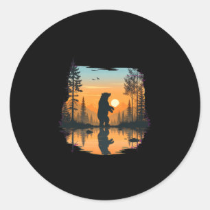 Mens bear silhouette in nature with gradient classic round sticker