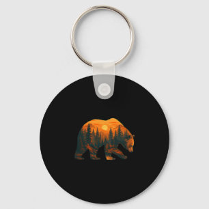 Mens bear silhouette with forest landscape and key ring
