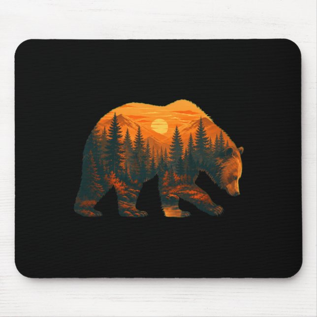 Mens bear silhouette with forest landscape and mouse pad (Front)