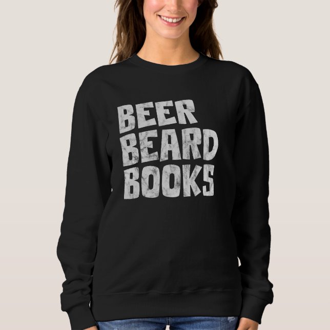 Mens Beer Drinker Drinking Bearded Men Book Readin Sweatshirt (Front)