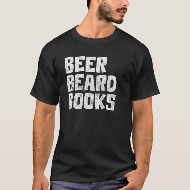 Mens Beer Drinker Drinking Bearded Men Book Readin T-Shirt (Front)