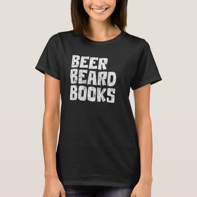 Mens Beer Drinker Drinking Bearded Men Book Readin T-Shirt (Front)