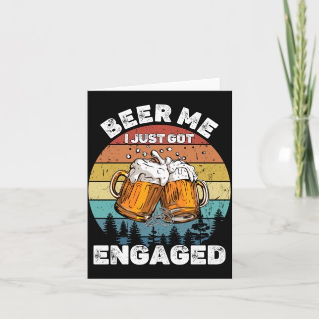 Mens Beer Got Engaged Funny Party Celebration Card (Front)