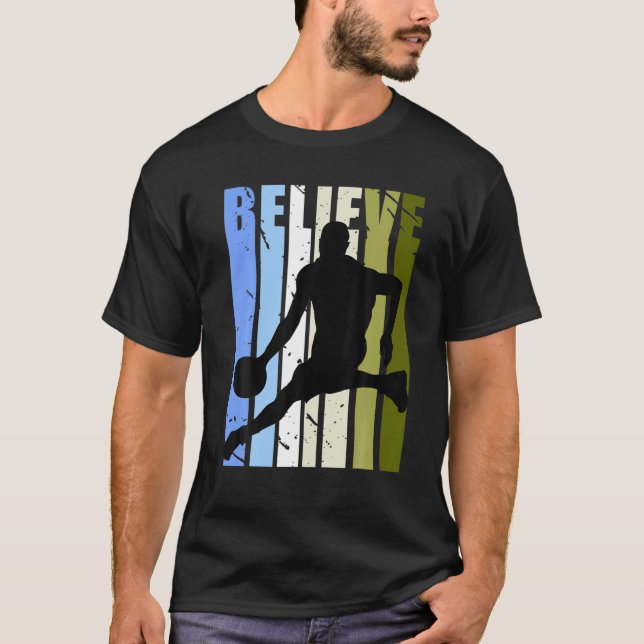 Mens Believe Boys Basketball Birthday Motivational T-Shirt (Front)
