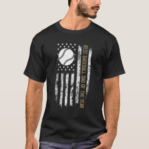 Mens Best Baseball Dad of The Year US Flag Father  T-Shirt