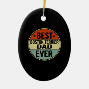 Mens Best Boston Terrier Dad Ever Retro Style Cool Ceramic Tree Decoration