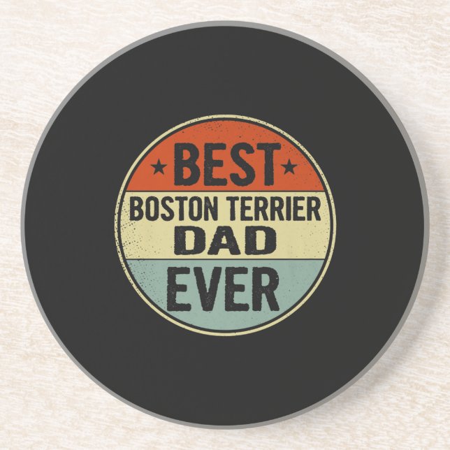 Mens Best Boston Terrier Dad Ever Retro Style Cool Coaster (Front)