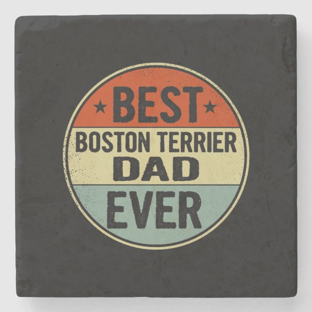 Mens Best Boston Terrier Dad Ever Retro Style Cool Stone Coaster (Front)