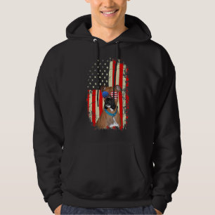 Mens Best Boxer Dad Ever Dog  American Flag Hoodie