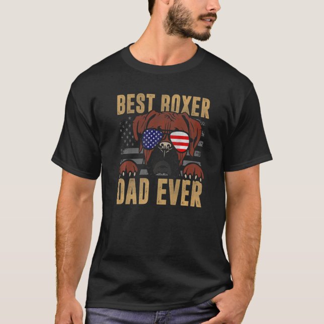 Mens Best Boxer Dad Ever  Dog  American Flag T-Shirt (Front)
