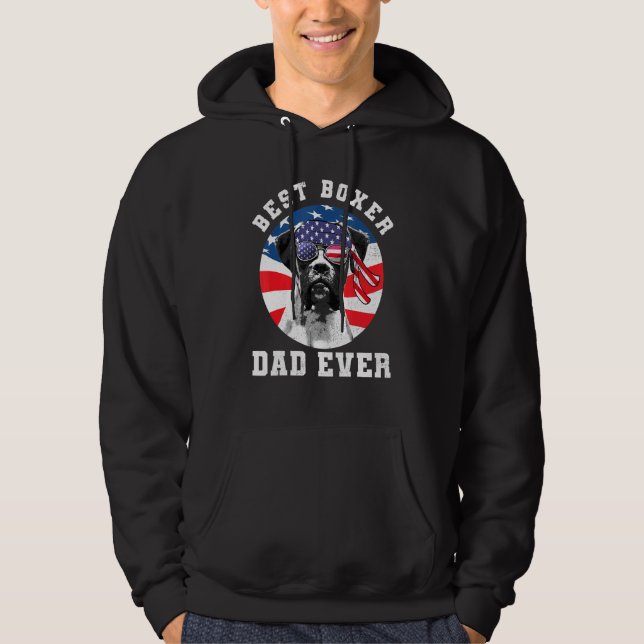 Mens Best Boxer Dog Dad Ever Dog American Flag Hoodie (Front)