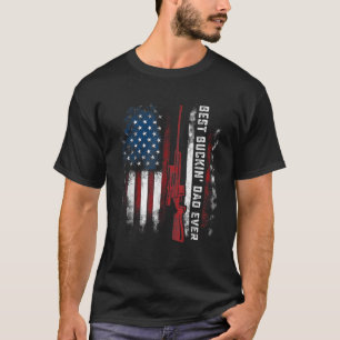 Mens Best Buckin Dad Ever Flag American Deer Hunti T-Shirt