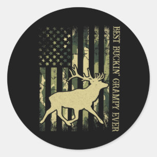 Mens Best Buckin' Grampy Ever Camo American Flag D Classic Round Sticker