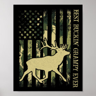 Mens Best Buckin' Grampy Ever Camo American Flag D Poster