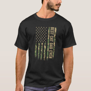 Mens Best Cat Dad Ever American Flag Camo Veteran T-Shirt