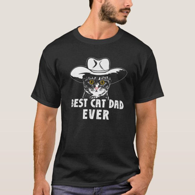 Mens Best Cat Dad Ever Cowboy Cat Country Style Ha T-Shirt (Front)
