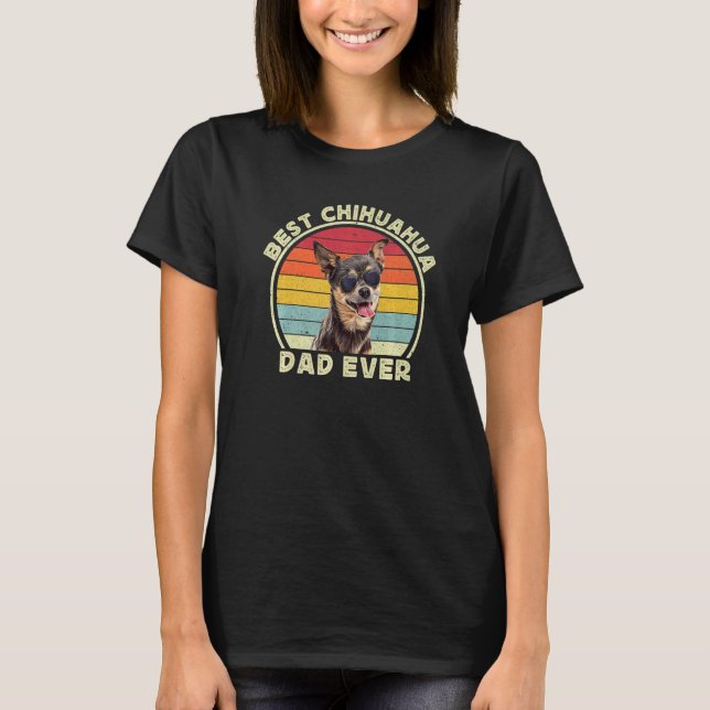 Mens Best Chihuahua Dad For Men Retro Black Chiwaw T-Shirt (Front)