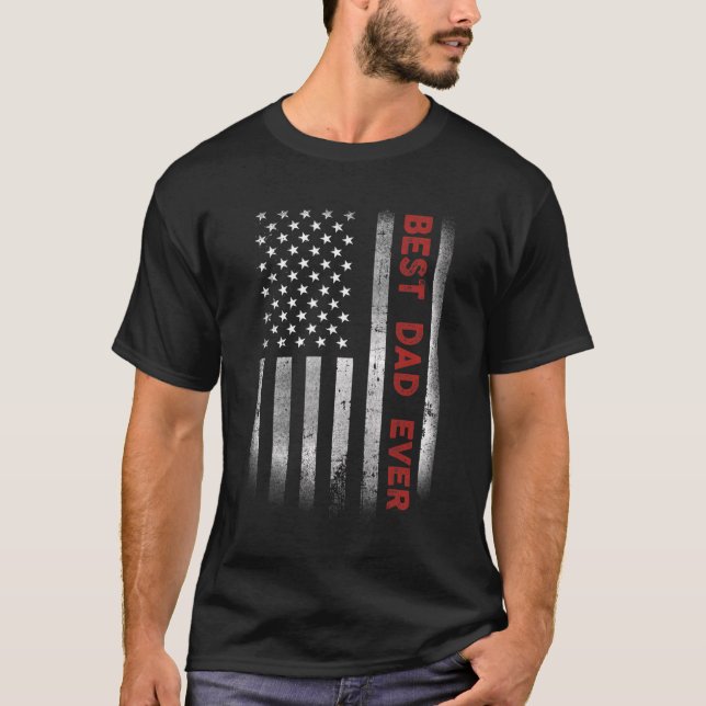 Mens Best Dad Ever Father's Day Us American Flag V T-Shirt (Front)