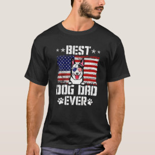 Mens Best Dog Dad Ever Australian Cattle Usa Flag  T-Shirt