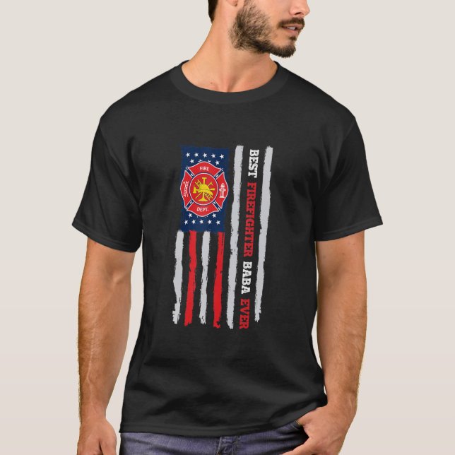 Mens Best Firefighter Baba Ever Us Flag Fireman Fa T-Shirt (Front)