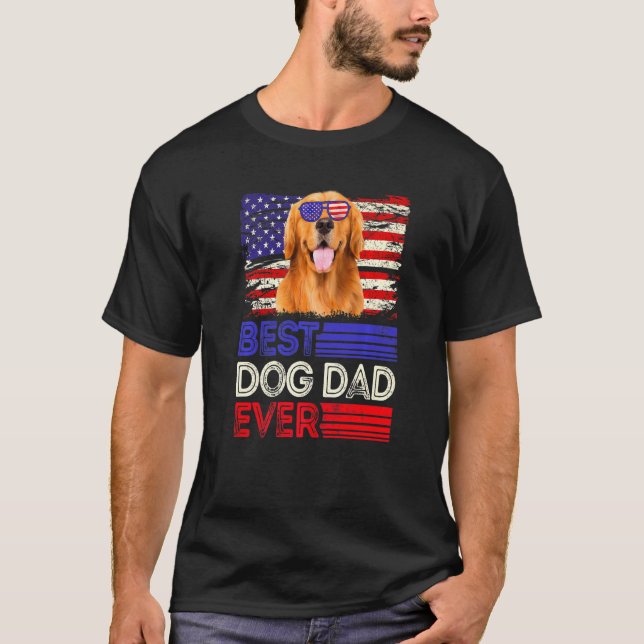 Mens Best Golden Retriever Dad Ever American Flag  T-Shirt (Front)