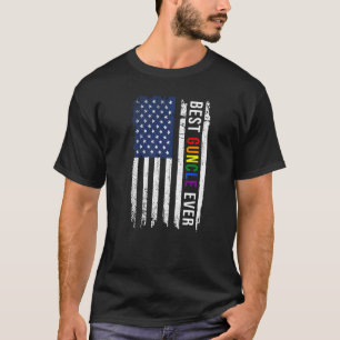 Mens Best Guncle Ever Rainbow American Flag Lgbtq  T-Shirt
