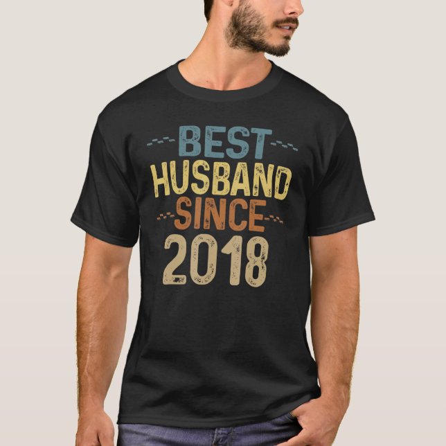 Mens Best Husband since 2018 Wedding Anniversary V T-Shirt (Front)
