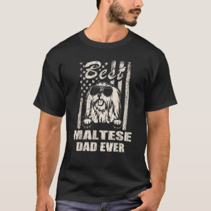 Mens Best Maltese Dad Ever Vintage Retro flag Dog  T-Shirt