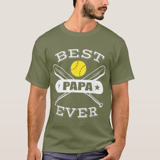 Mens Best Papa Ever Gift for Softball Grandpa T-Shirt (Front)