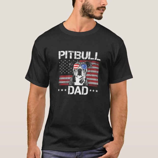 Mens Best Pitbull Dad Ever American Flag Funny Dog T-Shirt (Front)