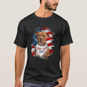 Mens Best Pitbull Terrier Dad Ever American Flag D T-Shirt