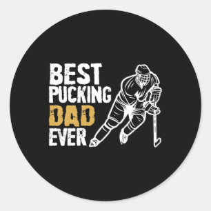Mens Best Pucking Dad Ever Retro Ice Hockey Coach Classic Round Sticker