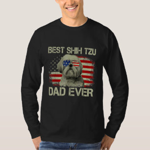 Mens Best Shih Tzu Dad Ever Dog American Flag T-Shirt