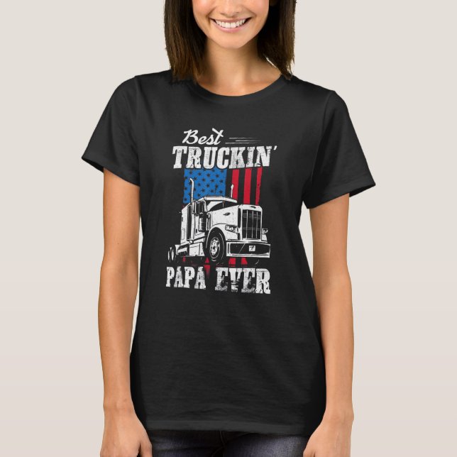 Mens Best Truckin' Papa Ever Usa Flag Trucker Driv T-Shirt (Front)